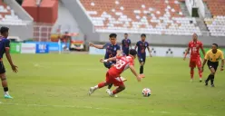 Aksi pemain Sumsel United saat menghadapi Bekasi City pada laga Pegadaian Championship. (Sumber: Istimewa)