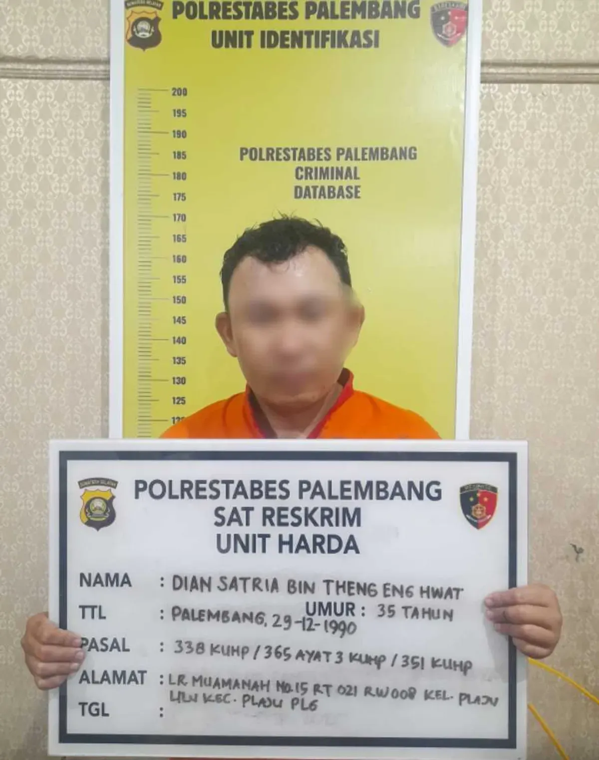 Pelaku pembunuhan di 15 ilir ditangkap (Sumber: Istimewa)