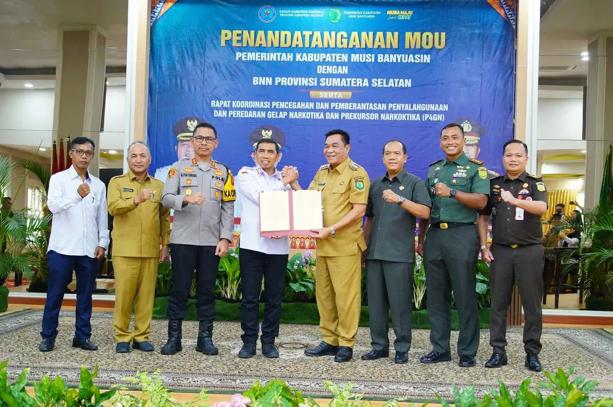 Pemkab Muba menandatangani Nota Kesepahaman (MoU) bersama Badan Narkotika Nasional (BNN) Provinsi Sumatera Selatan. (Sumber: Istimewa)